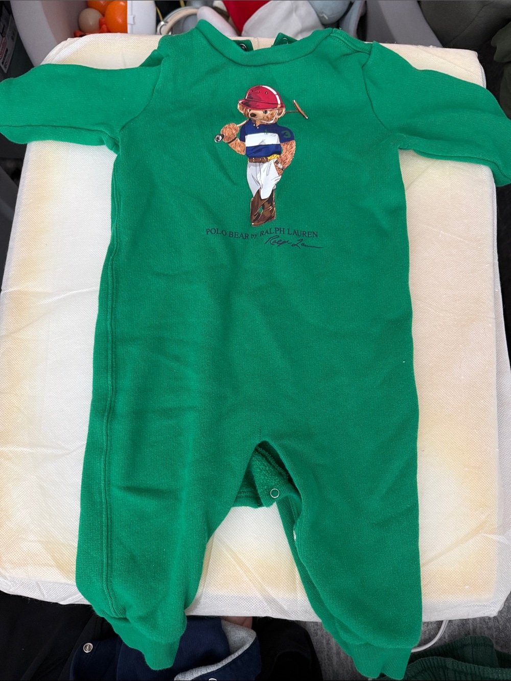 Ralph Lauren Green Polo Bear Footed One-Piece